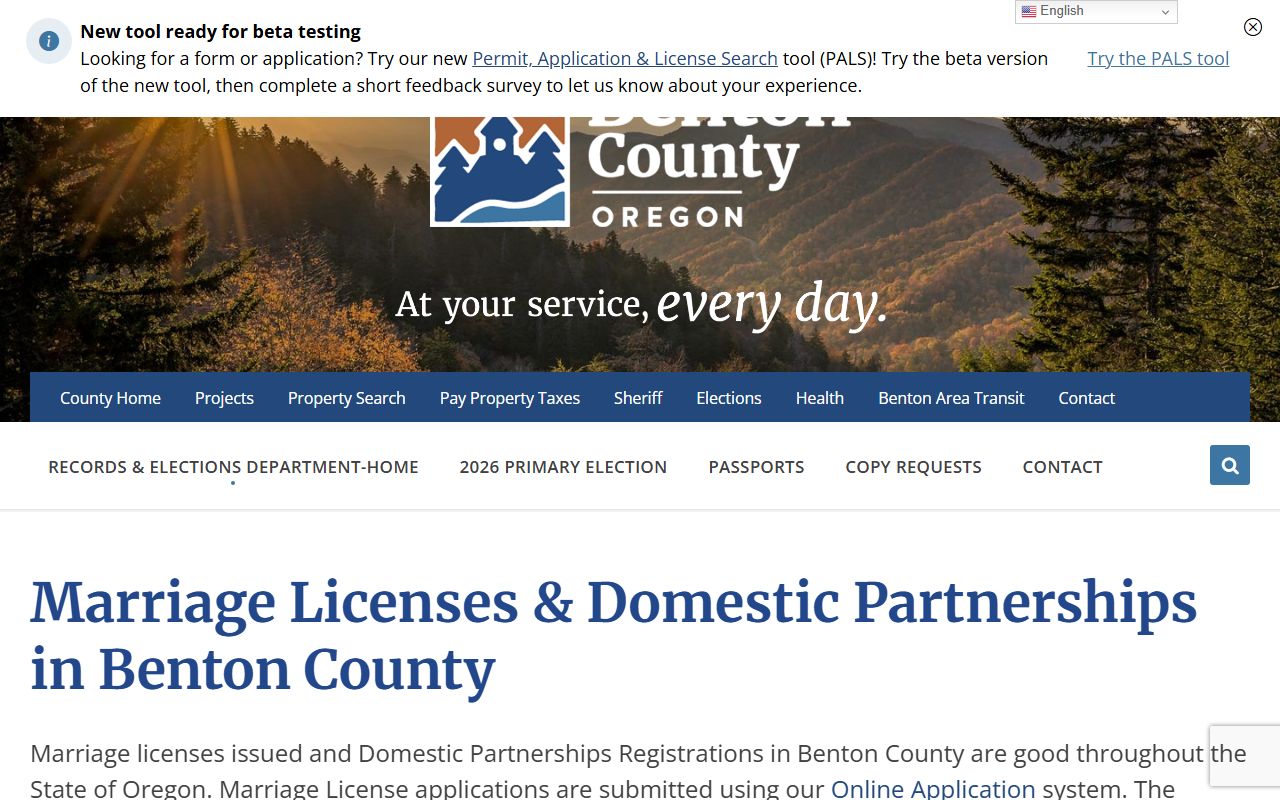 Benton County Clerk office marriage license services in Corvallis