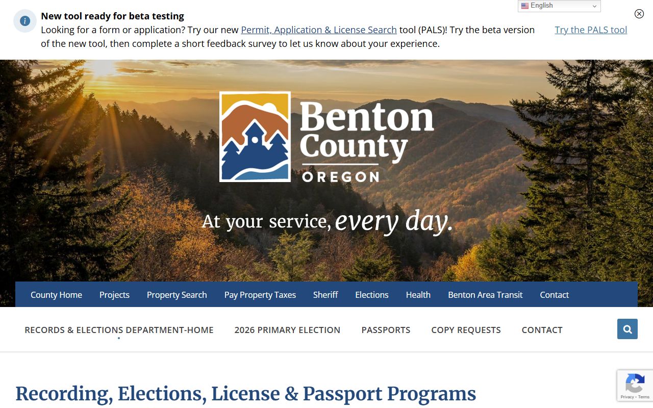Benton County records division page for marriage license lookups