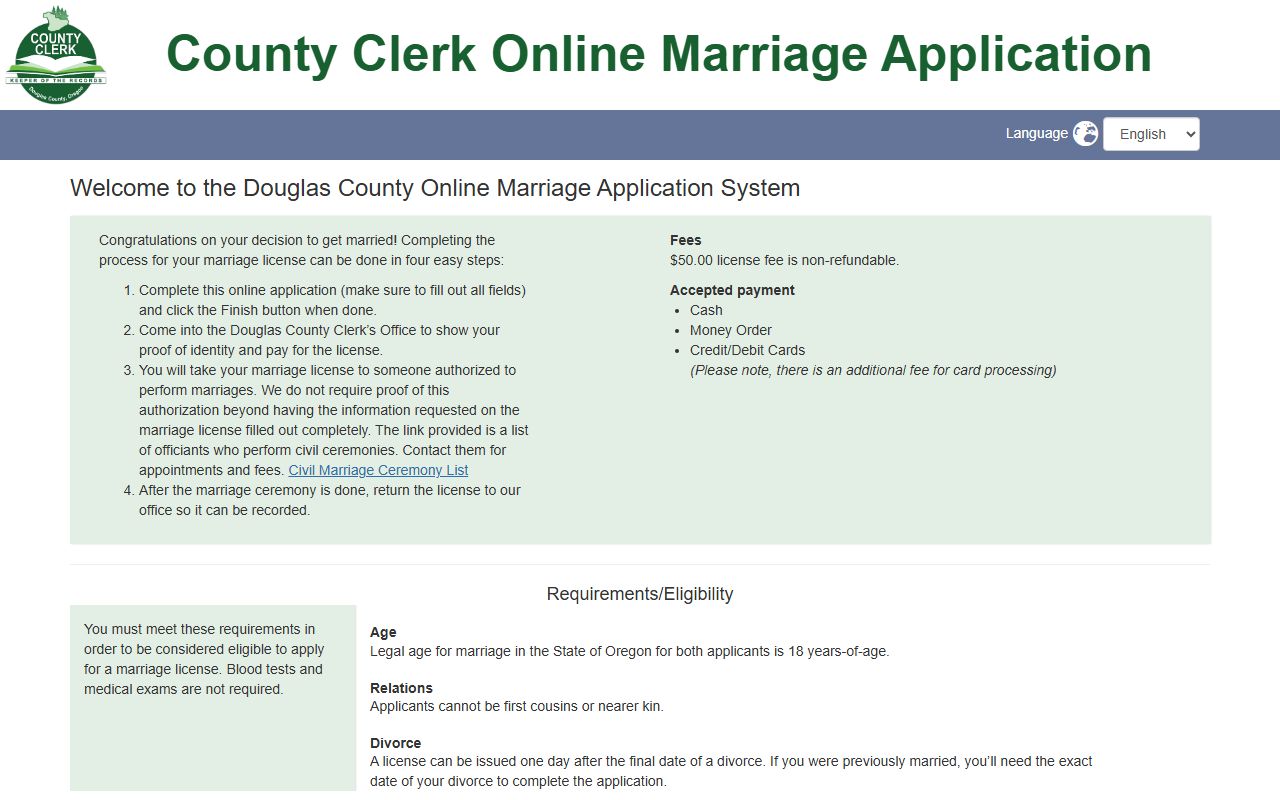 Douglas County online marriage license application