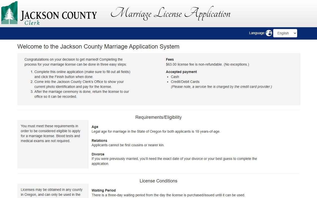 Jackson County online marriage license application