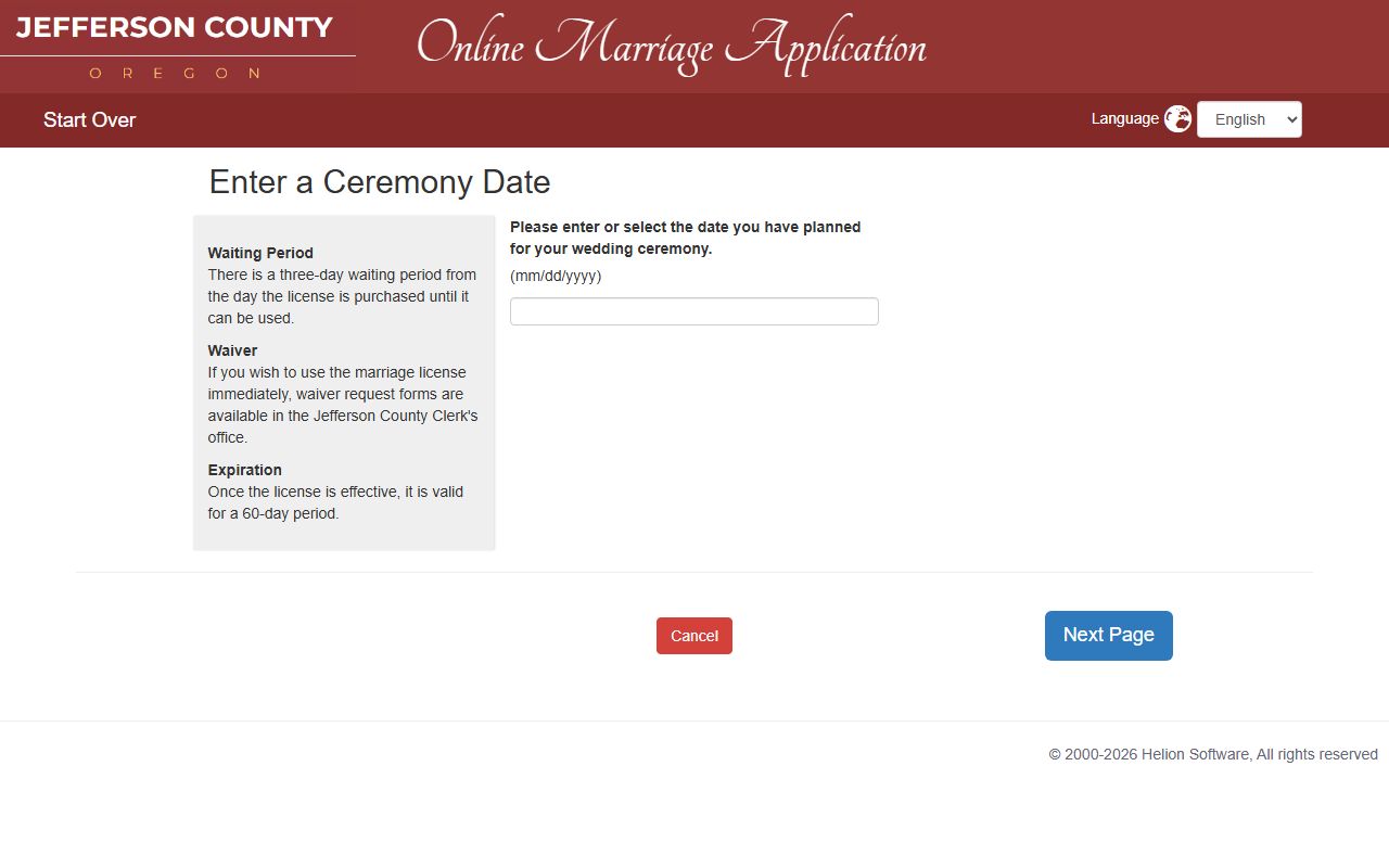 Jefferson County online marriage license application