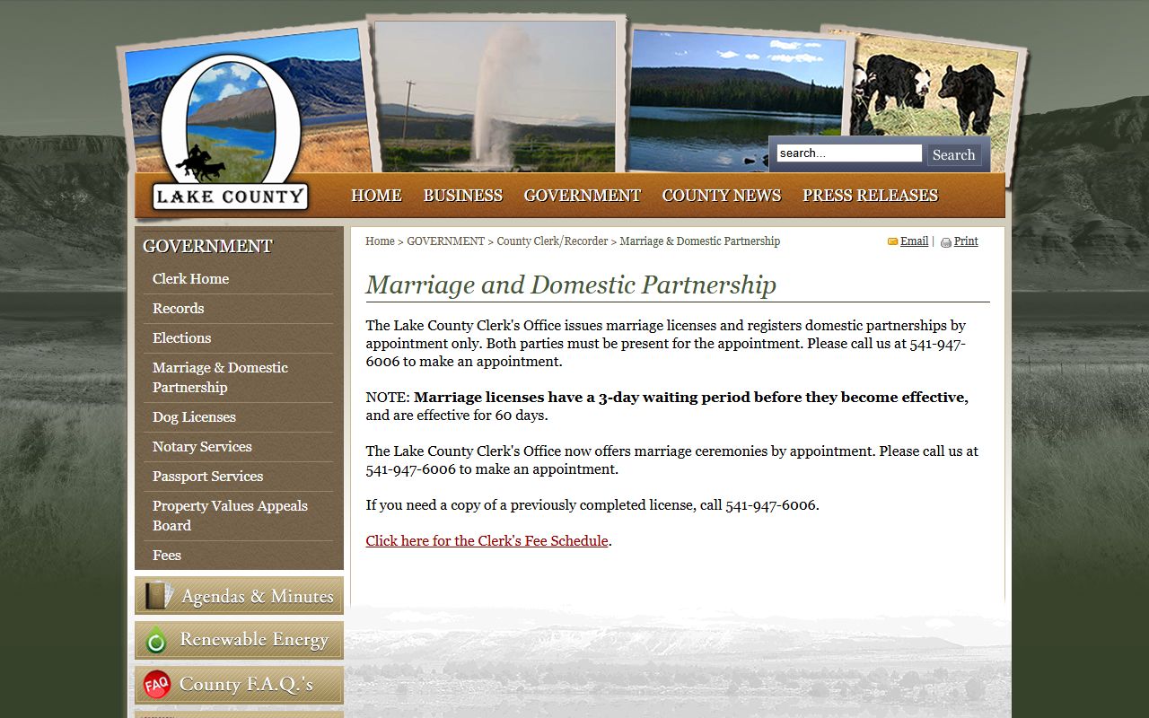 Lake County marriage license information page