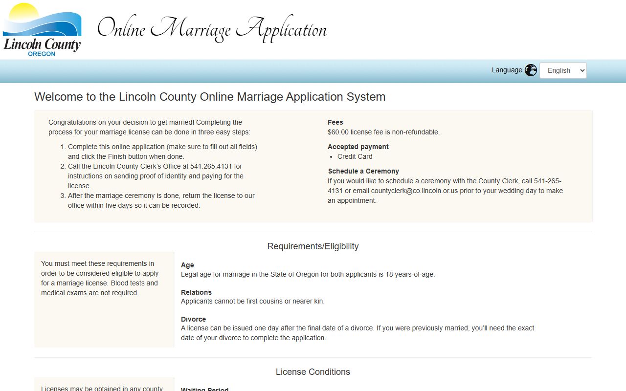 Lincoln County online marriage license application portal