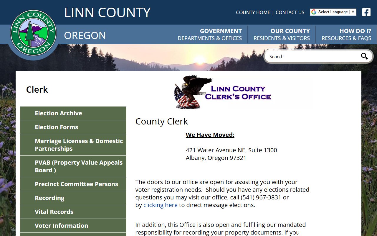 Linn County Clerk office marriage license services in Albany