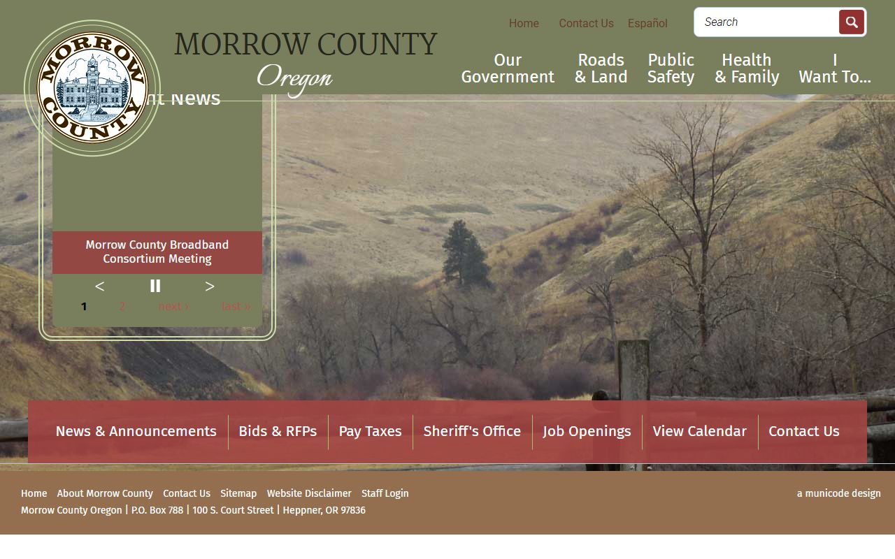 Morrow County official website for marriage license information