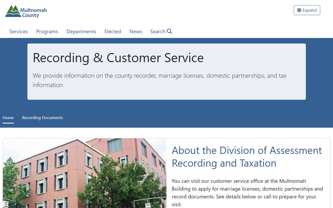 Multnomah County recording division for marriage license records