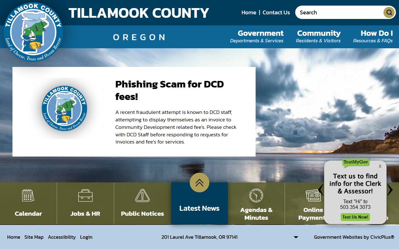 Tillamook County official website for marriage license information