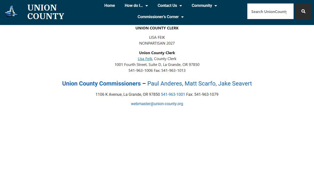 Union County Clerk page for marriage license records in La Grande